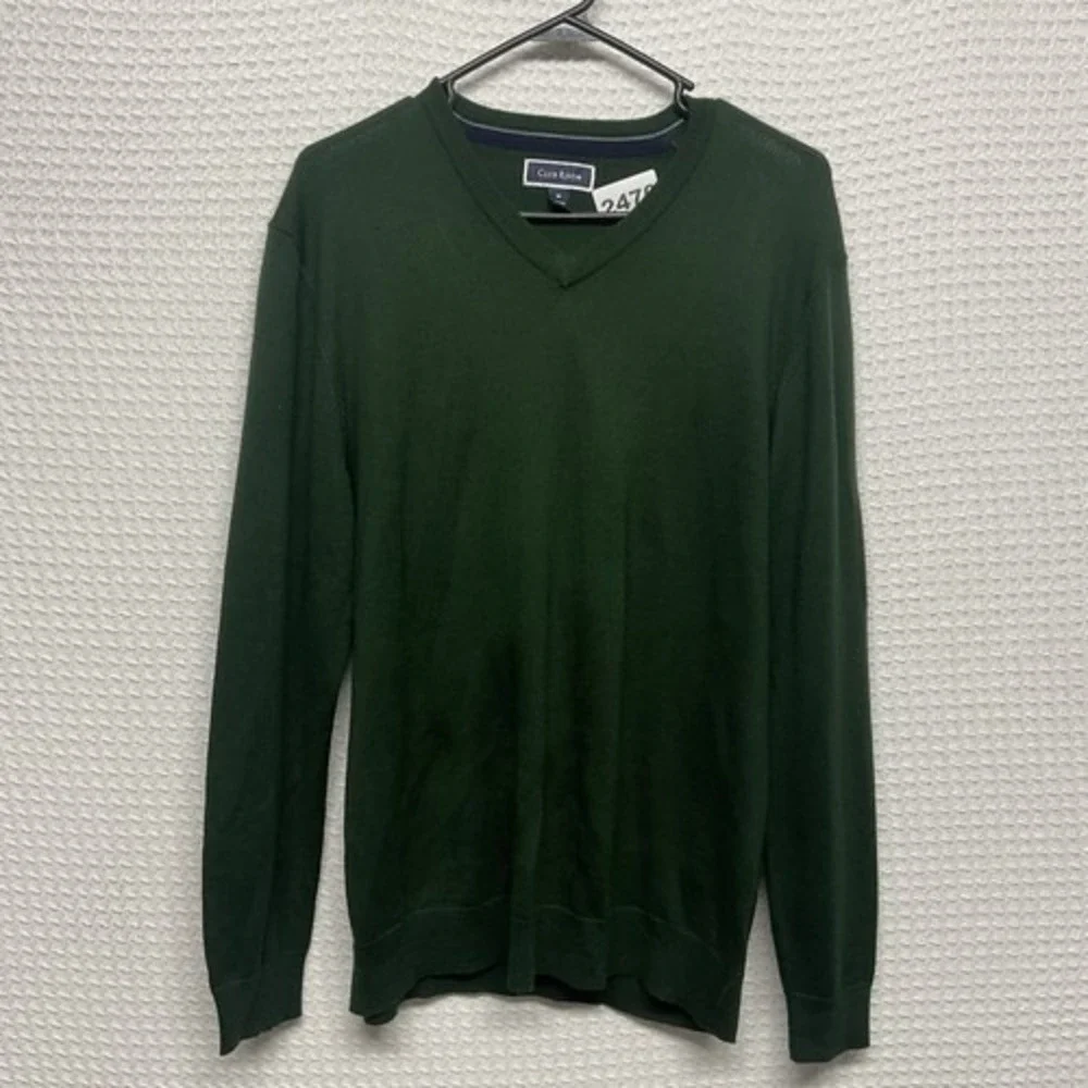NWOT Charter Club Green Long Sleeve V-Neck Sweater Men Medium China Wool/Acrylic
